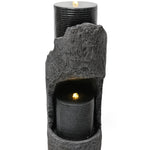 Garden Fountain with LED Lighting, Water Pump and Decorative Basin, Grey Artificial Stone