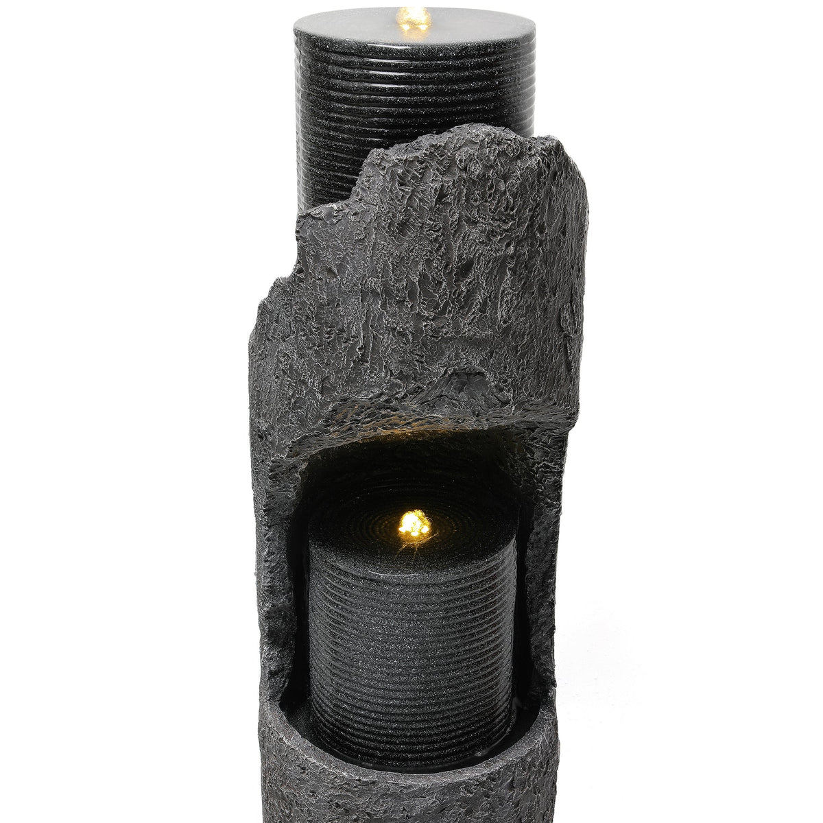 Garden Fountain with LED Lighting, Water Pump and Decorative Basin, Grey Artificial Stone
