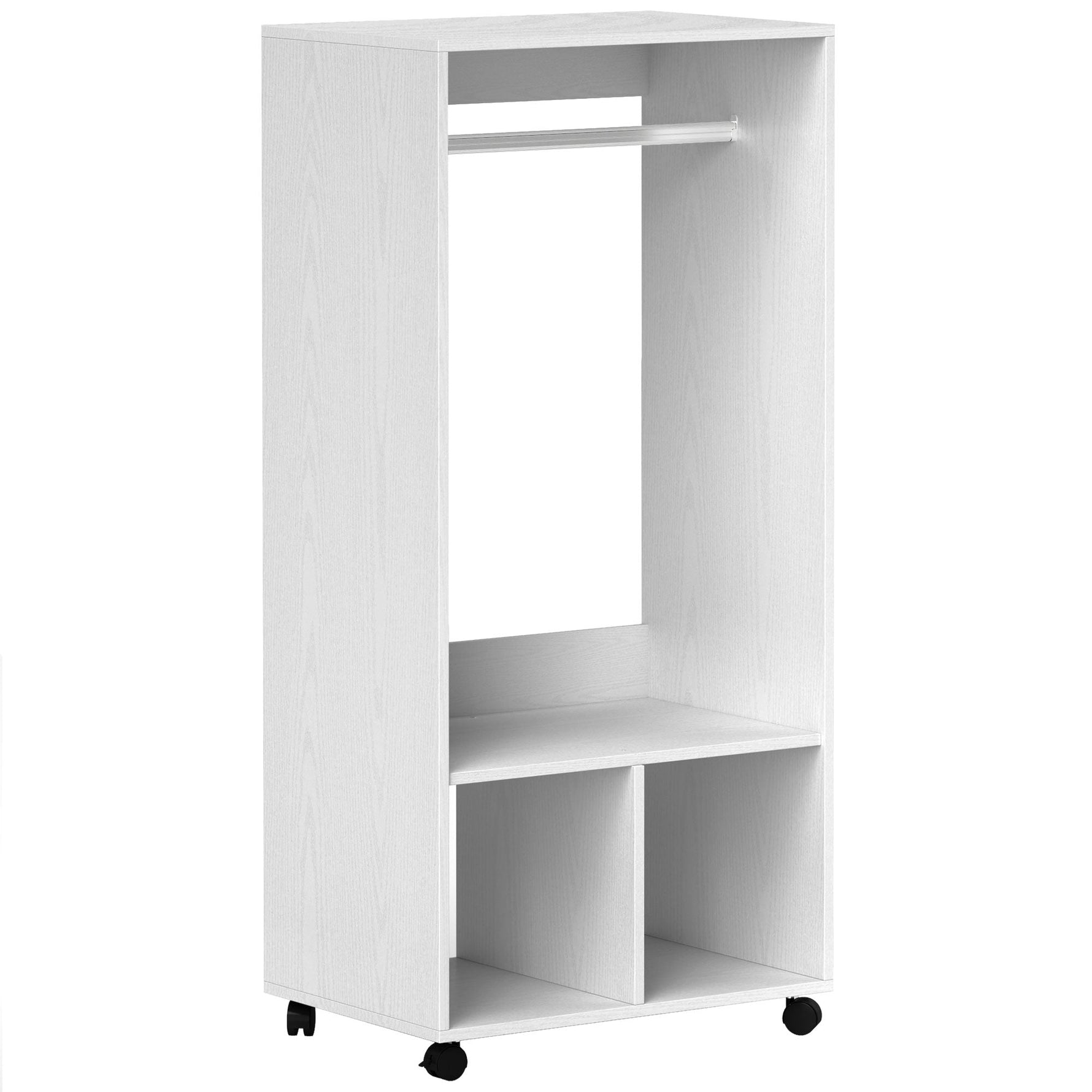 Mobile Wardrobe with Shelf, 4 Swivel Wheels, White