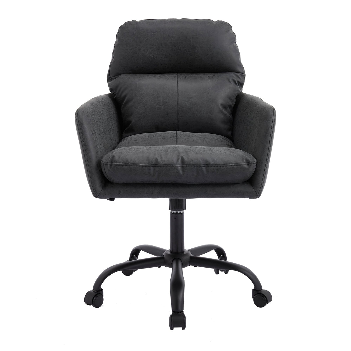 Office Chair with Height Adjustable Black Base, Black PU Faux Leather