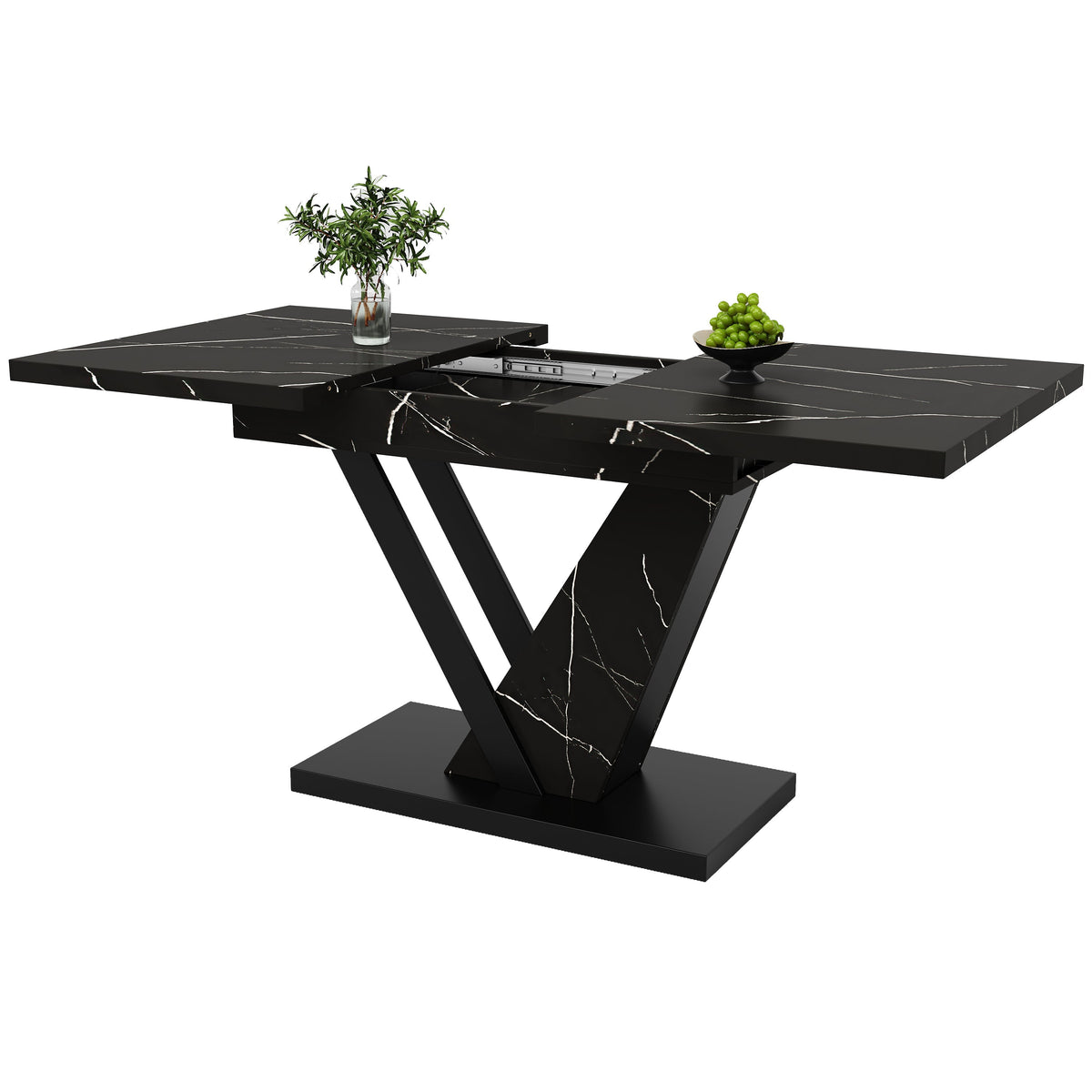 Telescopic Dining Table Extendable 120-160cm Marble Pattern - Black