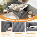 Upholstered Day Bed, 90x200cm Sofa Bed with Hydraulic Storage, Velvet Gray