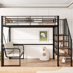Bunk Bed with Removable Sofa, Storage and Safety Stairs, 90x200cm, Black Metal