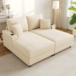 Double Sofa Bed with Sleeping Function, USB Port & Cup Holder - Beige