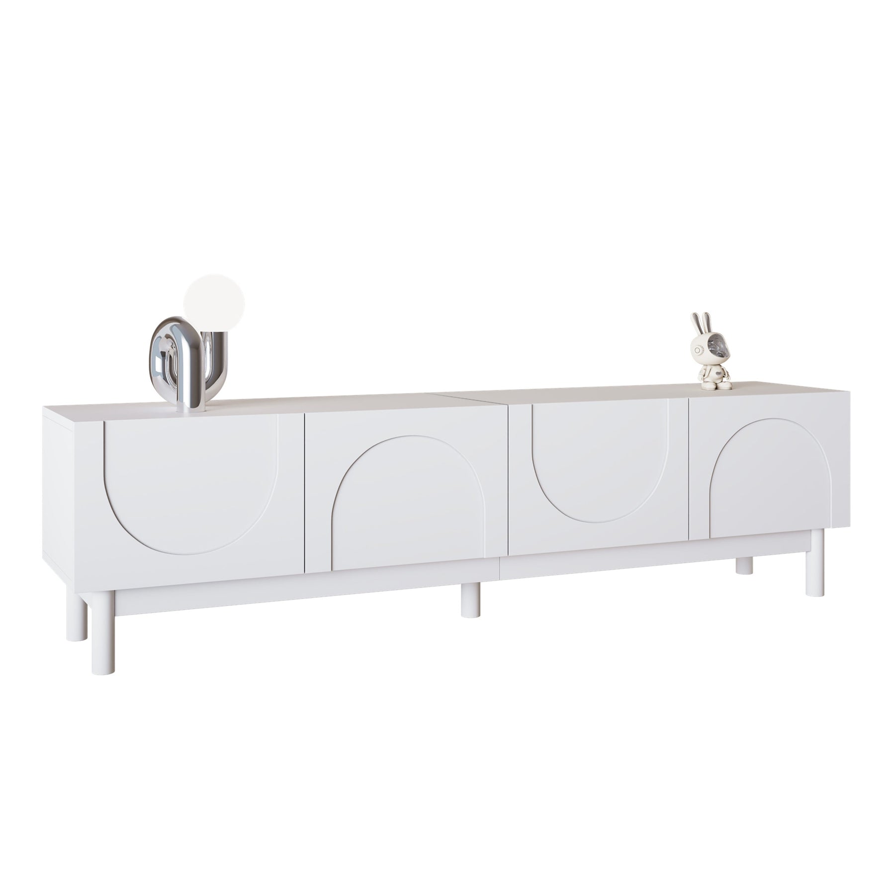 Lowboard TV Cabinet with Curved Doors, Shelves & Stabilizing Legs