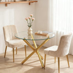 Round Dining Table Tempered Glass Top Gold Legs 80x80cm