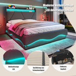 Modern Upholstered Bed 140x200cm LED Storage USB Ports Gas Spring Slatted Base Fabric
