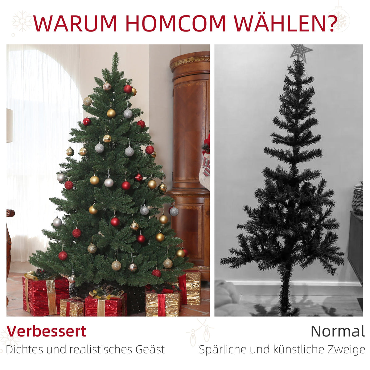 Artificial Christmas Tree, 180cm 880 Tips, Foldable Steel Base, Flame Retardant, Green