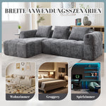 Modern Sectional Sofa L-Shaped 3-Seater Chaise Longue Storage Pocket Chenille Grey