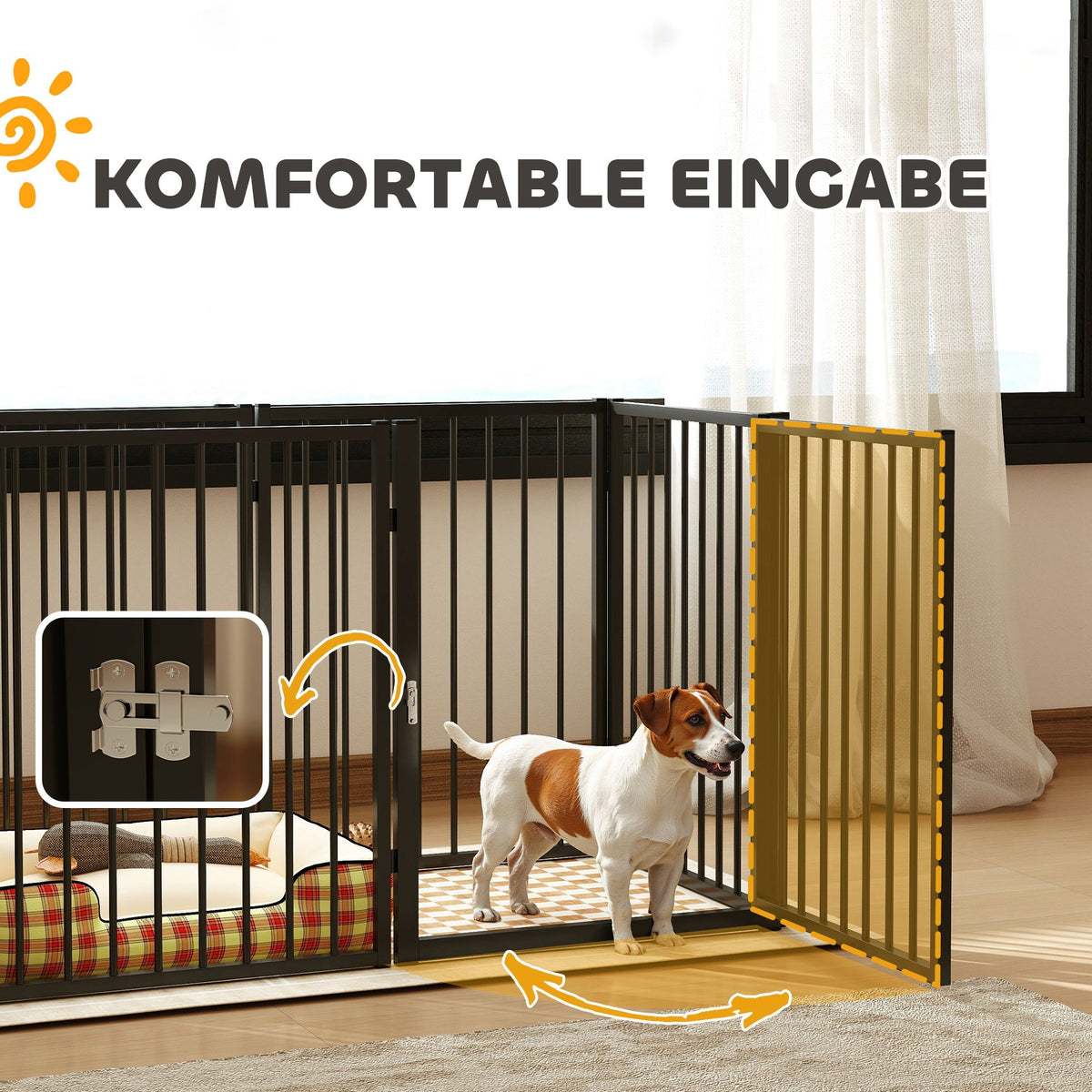 Puppy Playpen, 76cm High, 8-Piece with Door, Steel, Black