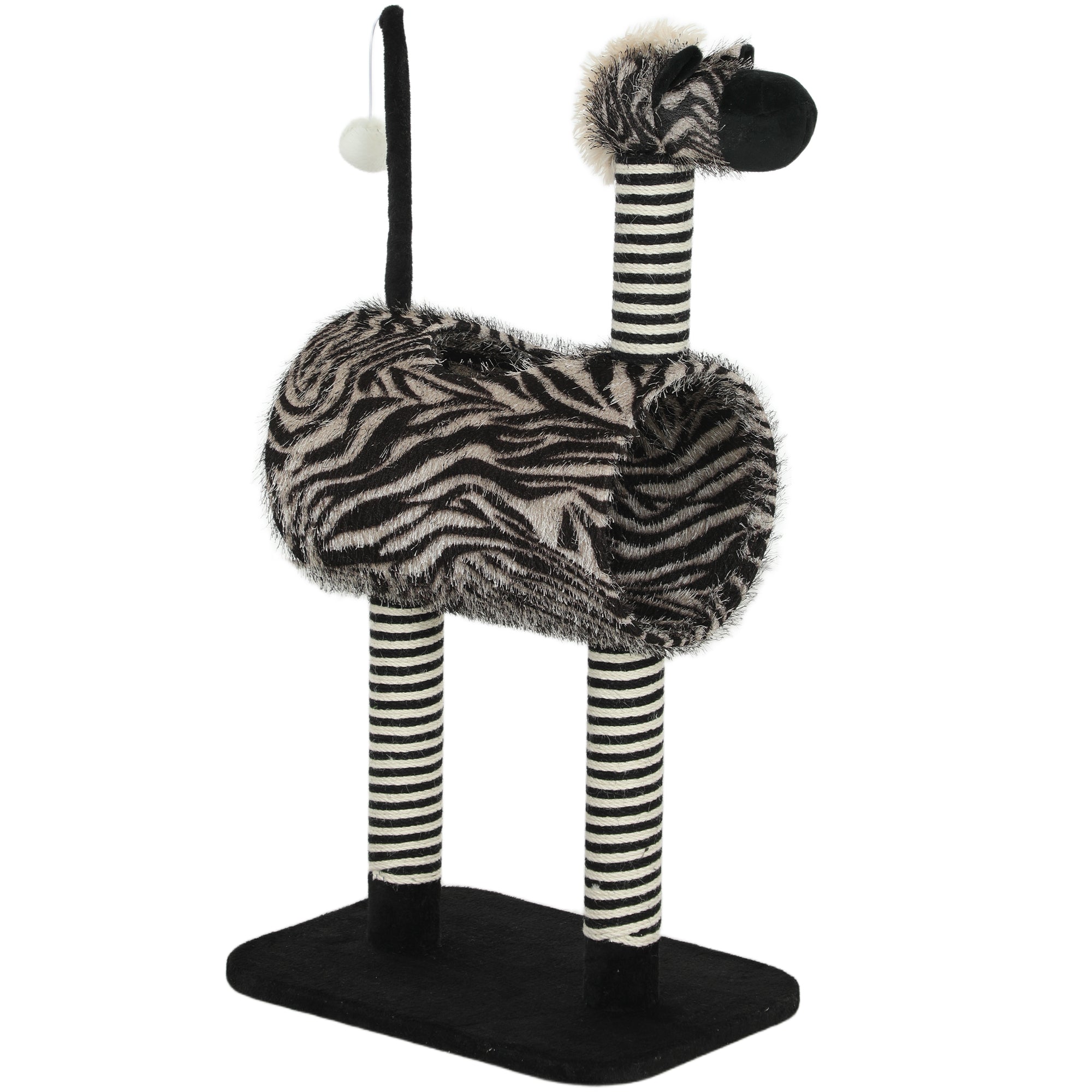 Cat Tree, 93 cm with Tunnel & Scratch Posts, Zebra Design, Black and White