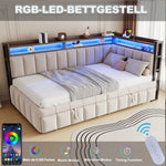 Upholstered Sofa Bed 90x200cm with Trundle & LED, Beige Velvet