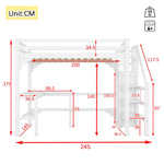 Loft Bed 140x200cm L-Shaped Desk Open Wardrobe Pine Wood White