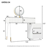 Dressing table with LED mirror and lighting, 5 spacious drawers, white