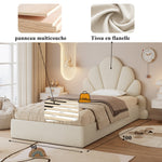 Single Upholstered Bed Curved Petal Headboard 90x200cm, Beige Velvet