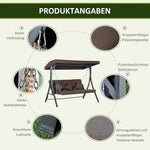 Hollywood Swing 3-Seater Adjustable Sunshade & Cushions Metal/Textile Brown