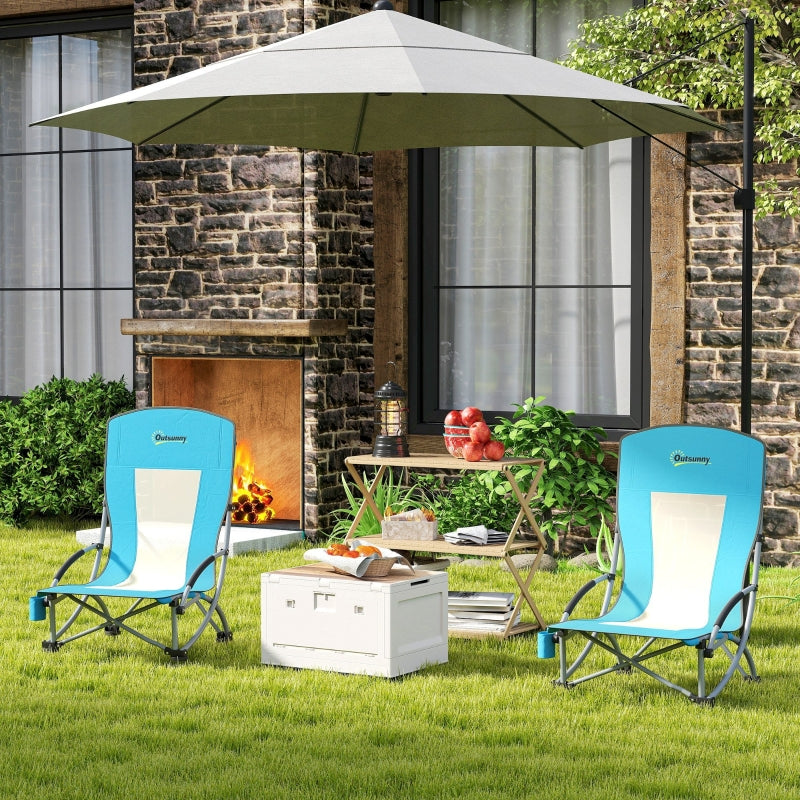 Folding Camping Chairs, Set of 2 with Cup Holder, Mesh Backrest, Black