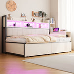 Iron Sofa Bed 90x200cm Storage Drawers Desk LED White
