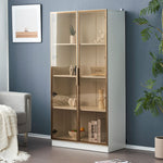 Glass Display Cabinet, 16-Color LED Lighting, Movable Shelves, 80x40x160cm, Freestanding, Glass