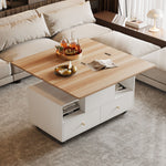 Coffee Table Adjustable Folding 4 Drawers Lift Table Movable Casters