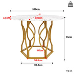 Dining Table Set 5-Piece Round 100cm Gold Metal Legs White MDF Dark Green Velvet