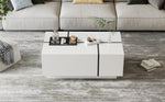 Coffee Table Square, 4 Drawers Sliding Top High-Gloss Finish, White
