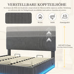 Modern Upholstered Bed with LED Lighting, USB-C and Under-Bed Storage, Gray Corduroy
