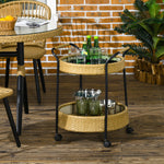 Serving Cart, 2 Shelves, Rattan, Natural