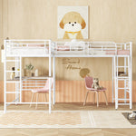 Loft Bed 90x200cm with Desk & Double Staircase, White