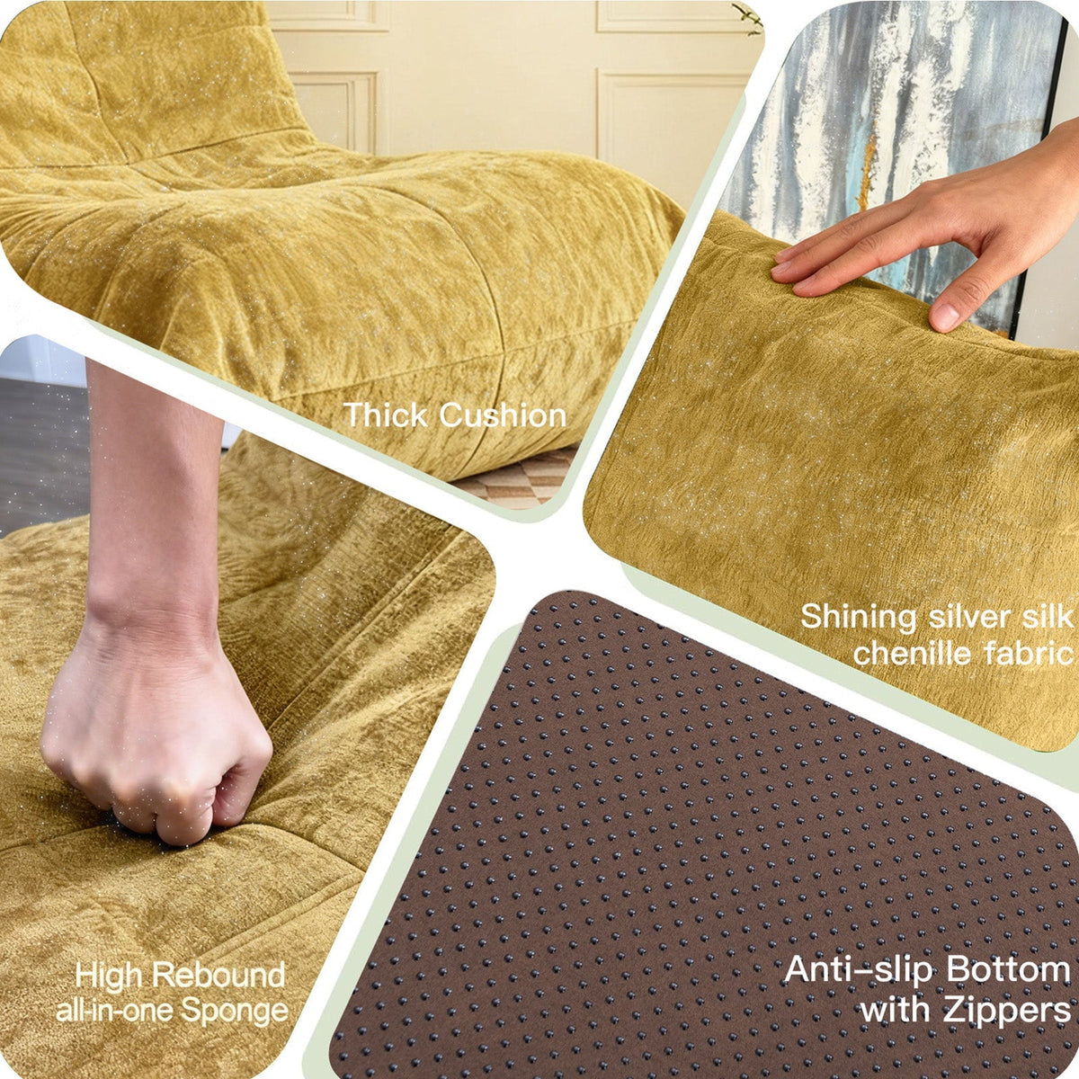 FTMMC-HUANGSE Bean Bag Chair 5-Way Support, Yellow