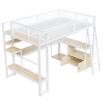 Gaming Loft Bed 140x200cm with Workspace & LED, White Metal