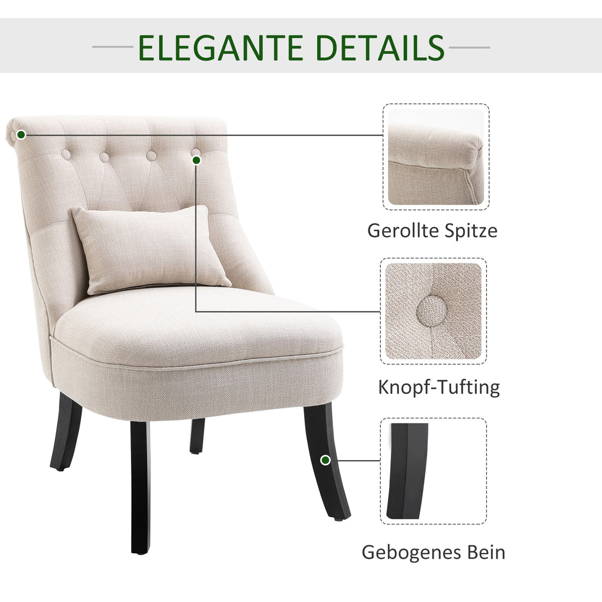Recliner Chair, Back Cushion, Linen-Look, Cream White