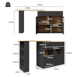 Bar Table Extendable 360° Rotating Storage Sideboard - Black