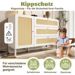Chest of Drawers with Rattan & Gold Handles, 3 Drawers 1 Door, White Country Style