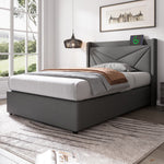 Upholstered Bed, Single Storage with USB Type C Headboard, Linen