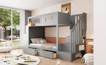 Bunk Bed with Desk, Storage Drawers and Star Motif, 90x200cm, Grey Pine Wood