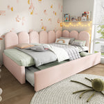 Upholstered Daybed Sofa Bed with Pull-out (90x200cm/90x190cm) Slatted Base, Velvet Pink