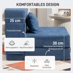 3-in-1 Sleeper Chair Foldable Sofa Bed Recliner Lumbar Cushion Flannel-Look Dark Blue