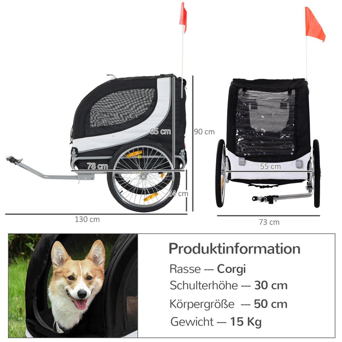 Dog Trailer Bicycle Transporter White+Black