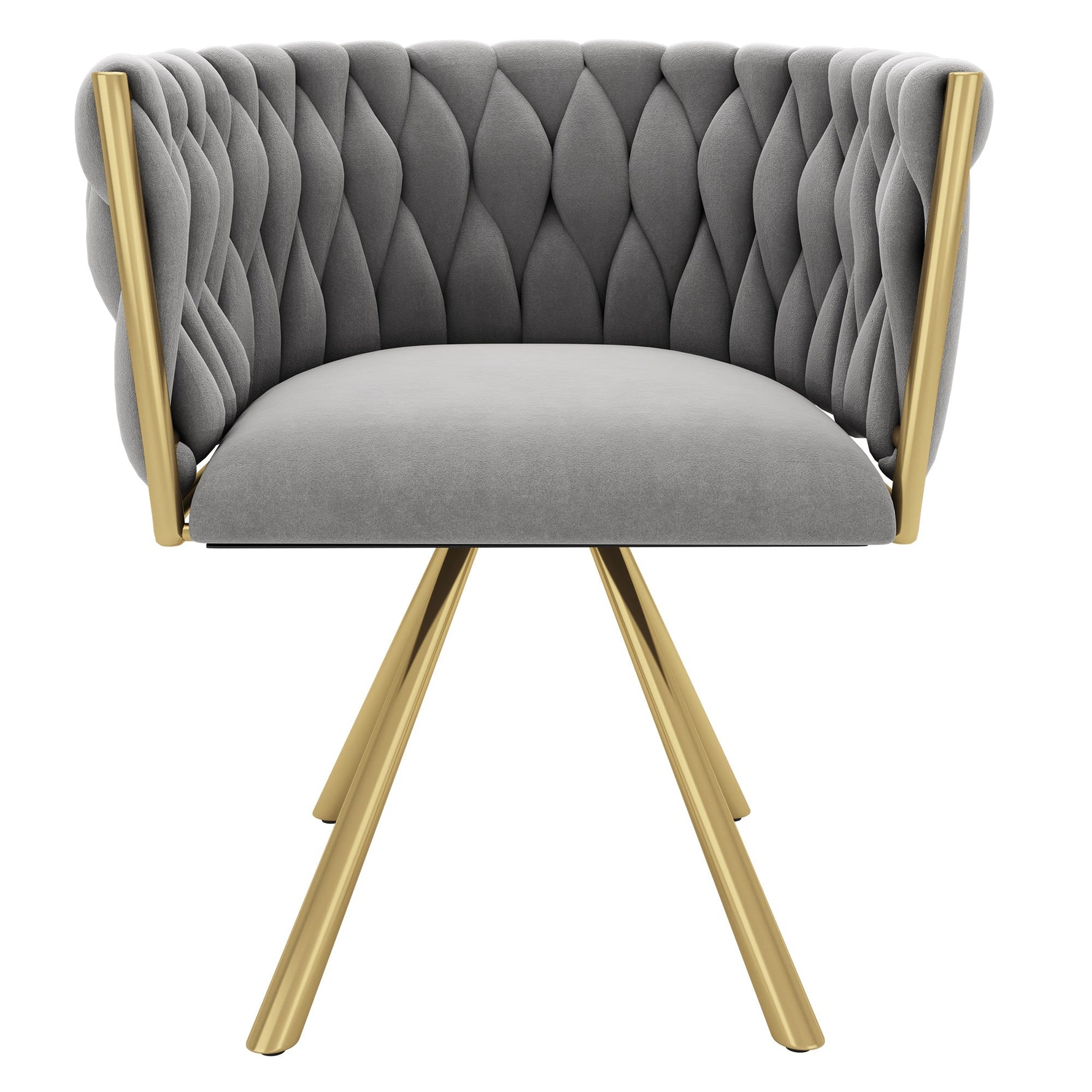 Dining Chair Set of 6 Swivel Metal Legs - Velvet Grey/Gold