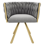 Velvet Dining Chair Set of 4 Swivel Metal Legs - Grey and Gold