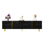 TV Cabinet, Modern 4-Door, High-Gloss Black and Gold
