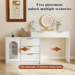 Modern Dressing Table with LED Mirror & Glass Top, White