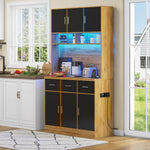 Multifunctional Buffet, 100x40x180cm with LED & App Control, Natural-colored/Black PB, MDF