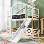 Children's Bed Tree House, Loft Bed with Slide & Ladder, 90x200cm, Natural & White