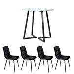 Dining Set 5-Piece Round Table Black Metal White MDF Black Velvet