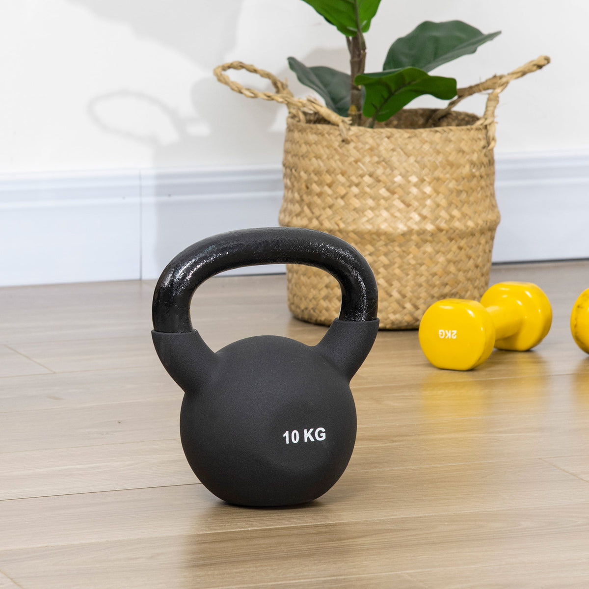 Kettlebell 10 kg, Fitness & Strength Training, Cast Iron Neoprene, Black