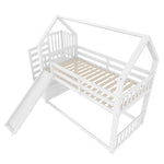 Bunk Bed House 90x200cm Storage Stairs Slide Railing - White