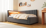 Upholstered Sofa Bed with LED Lighting and Hydraulic Storage, Velvet Beige/Gray