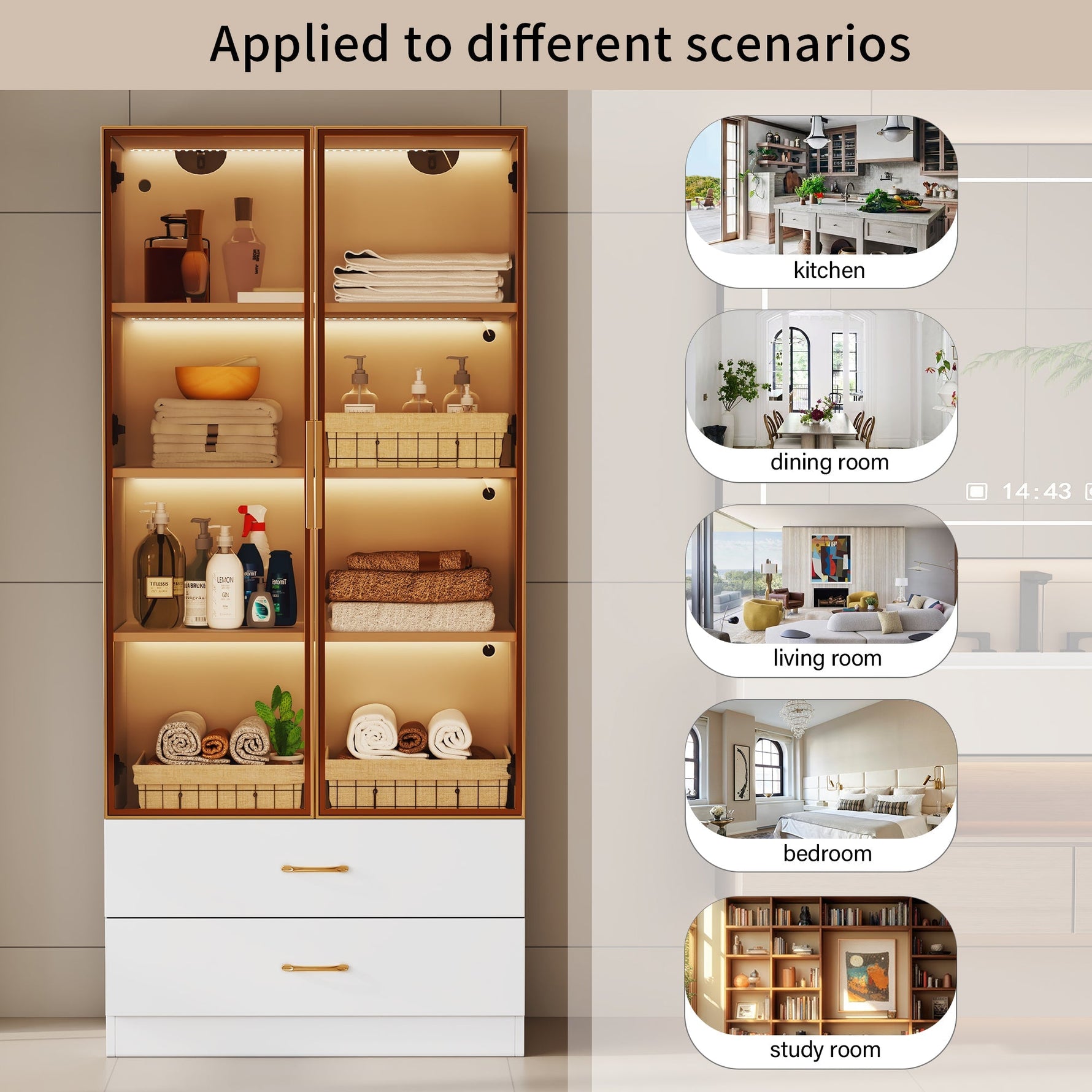 Bathroom Cabinet, 75cm, 2 Drawers & 2 Doors, Glass